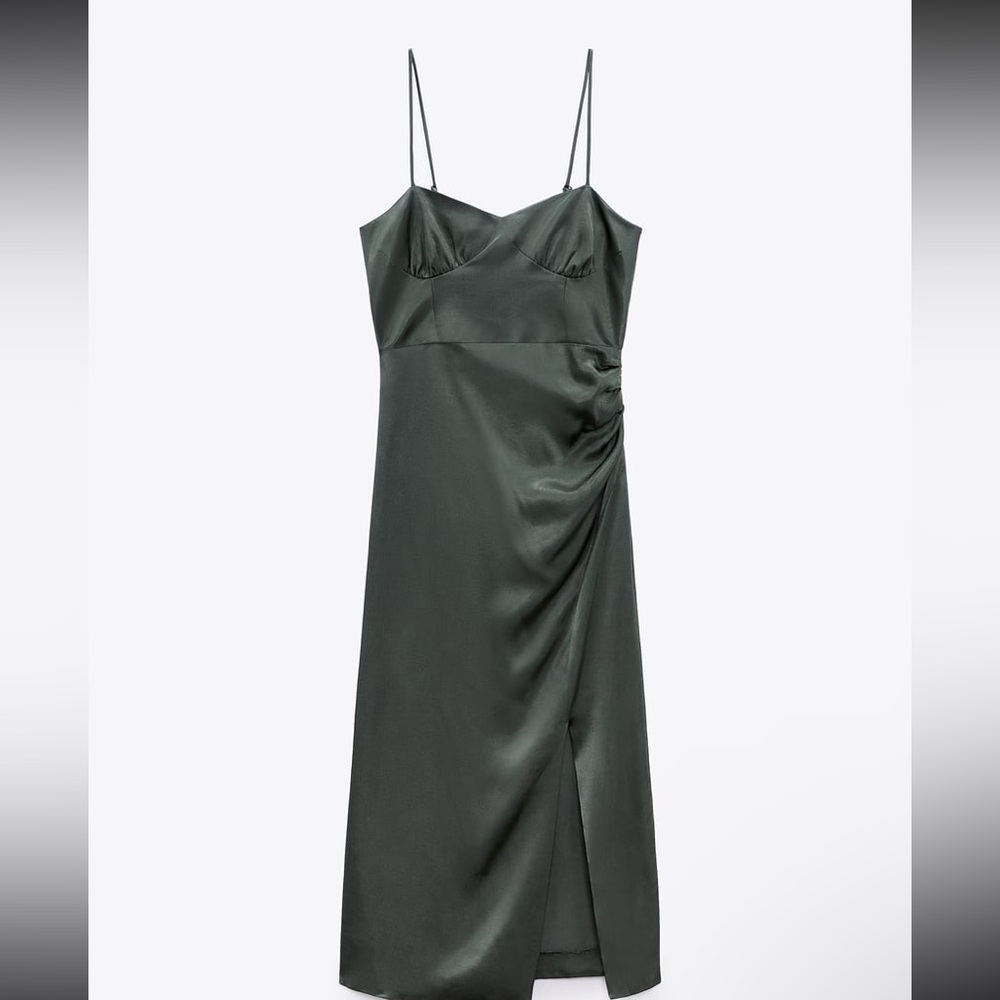 Satin green wedding guest dress